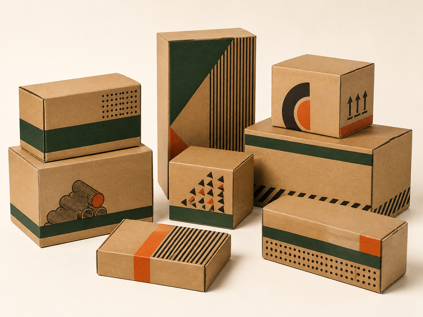 Brown corrugated cartons with two and three colour printing